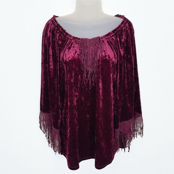 Fairy Grunge Whimsigoth Top Womens Medium Burgundy Velvet Witchy‎ Vampire Goth - Picture 1 of 11